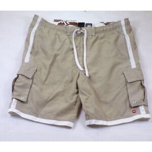 TONY HAWK VINTAGE Y2K CARGO BOARD SHORTS M TAN WHITE STRIPED SKATER SURF GORP